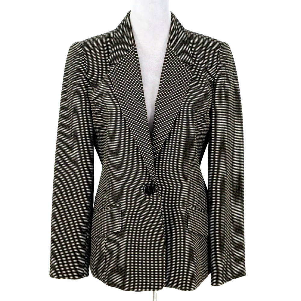 Linda Allard Ellen Tracy Jacket Womens 4 Black Ivory Micro Dots Lined Blazer Vtg